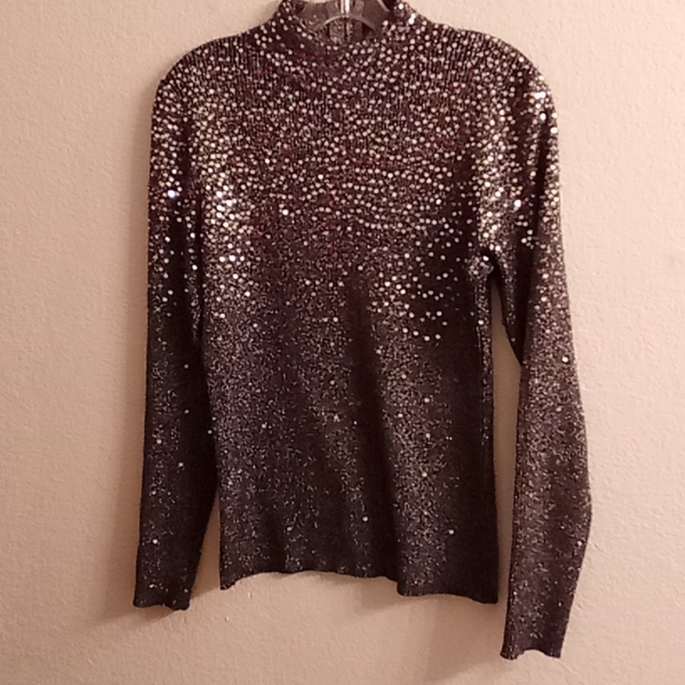 once 1 again Y2K Office Sz L Black-Sliver Colors Sequins Metallic Silver B26